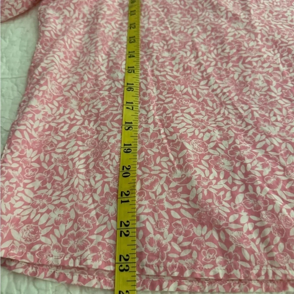 J Crew Size Large Pink & White Fabric Floral Puff sleeve Blouse Cotton